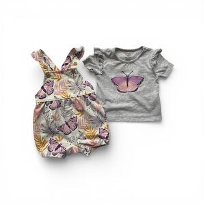 $4/20 Pekkle Butterfly Print Baby Overals Outfit Set Girls